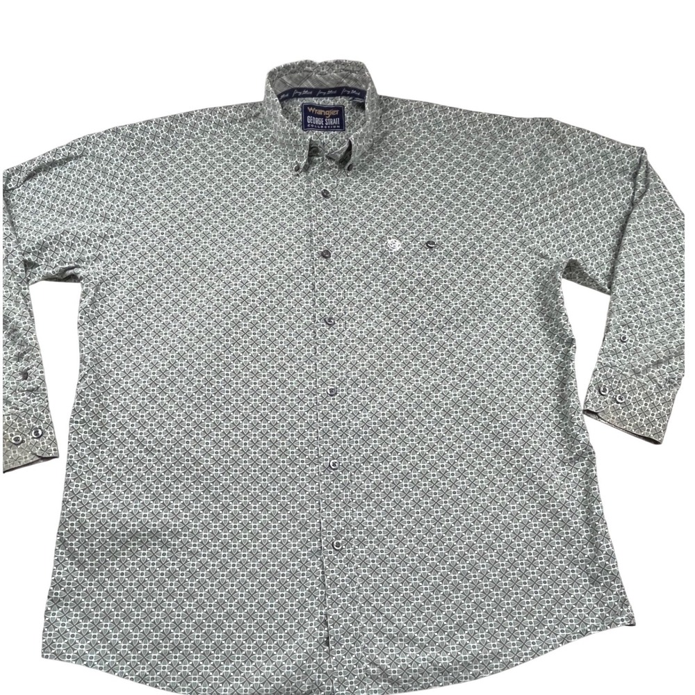 Wrangler George Strait Collection Mens XL Green Geometric Button Down Shirt L/S